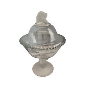Antique EAPG Gillinder Frosted Lion Head 11" Compote Candy Dish Pedestal